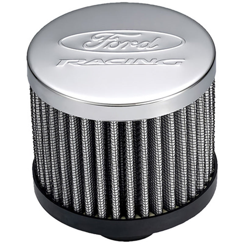 Ford Racing Push-In Round Breather - 1-1/4 in Hole - Ford Racing Logo - Chrome 302-236