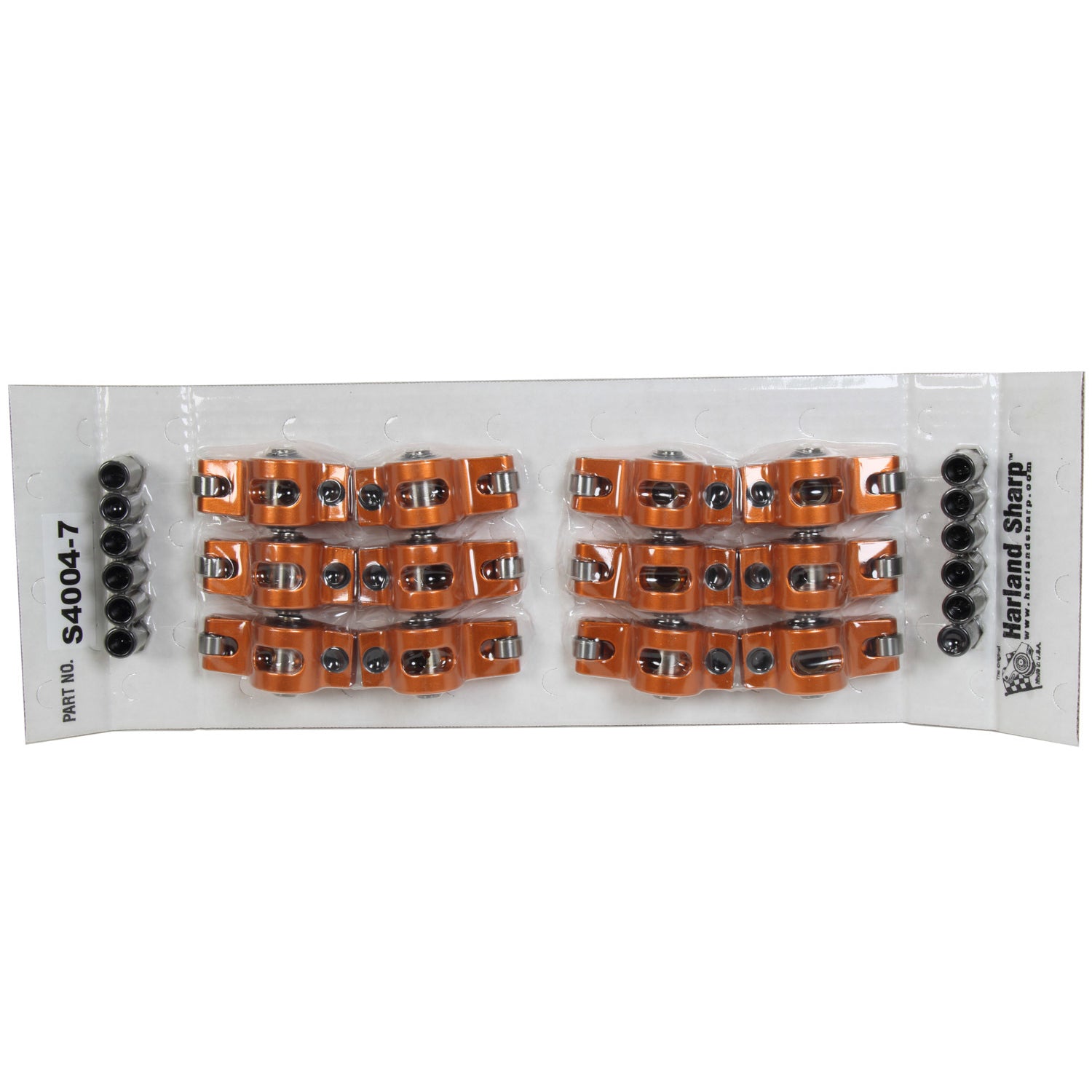 Harland Sharp Original Full Roller Rocker Arm - 7/16 in Stud Mount - 1.60 Ratio - Orange Anodized - AMC V8 - Set of 16
