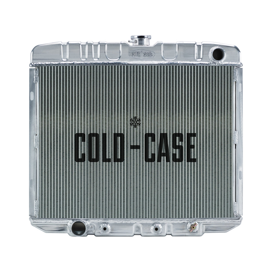 Cold-Case Aluminum Radiator - 25.5" W x 21.5" H x 3" D - Passenger Side Inlet - Driver Side Outlet - Polished - Big Block Ford - Ford Fairlane 1966-67