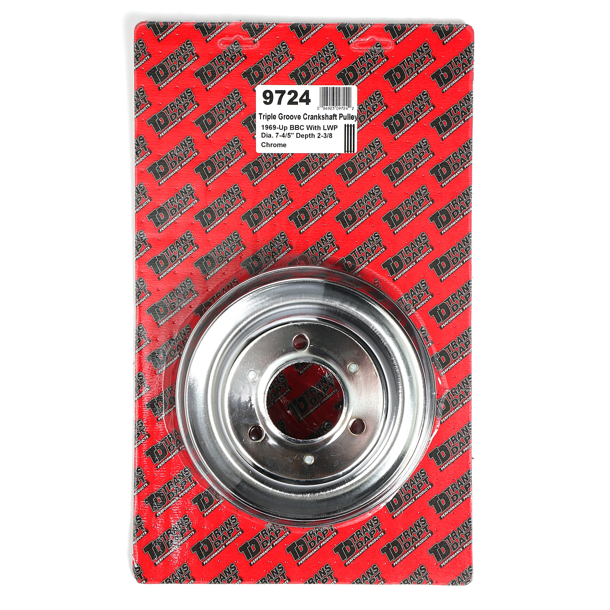 Trans-Dapt V-Belt 3 Groove Crankshaft Pulley - 7.8 in Diameter - Chrome - Long Water Pump - Big Block Chevy