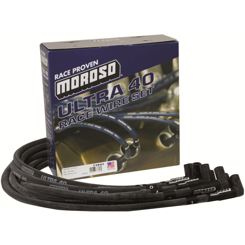 Moroso Ultra 40 Spiral Core 8.65 mm Spark Plug Wire Set - Black - 90 Degree Plug Boots - HEI Style Terminal - Jesel Drive Distributor - Big Block Chevy