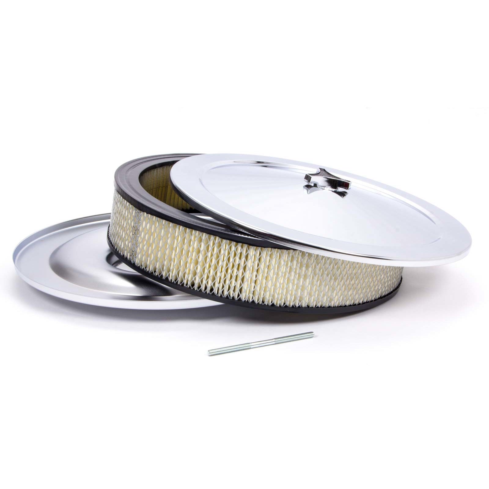 Racing Power Muscle Car Air Cleaner Assembly 14" Round 3" Element 5-1/8" Carb Flange - Flat Base