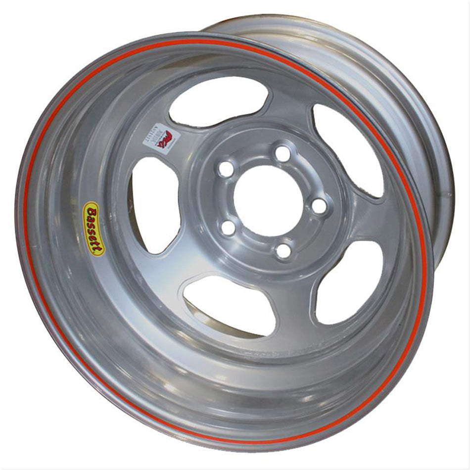 Bassett IMCA Inertia Wheel - 15" x 8" - 5 x 4.5" - Silver - 4" Back Spacing - 19 lbs.