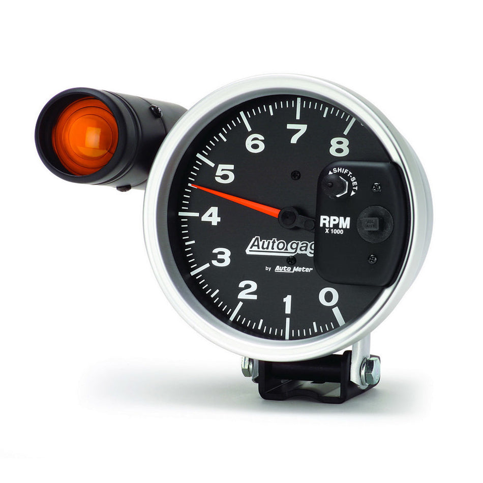 Auto Meter Auto Gage 8000 RPM Tachometer - Electric - Analog - 5 in Diameter - Pedestal Mount - Shift Light - Black Face