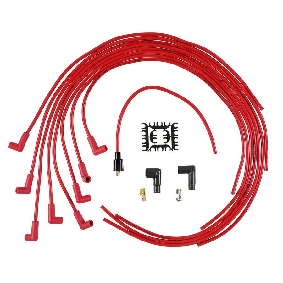 ACCEL Super Stock Spiral Core 8 mm Spark Plug Wire Set - Red - 90 Degree Plug Boots - HEI Style Terminal - Cut-To-Fit - V8 4041R