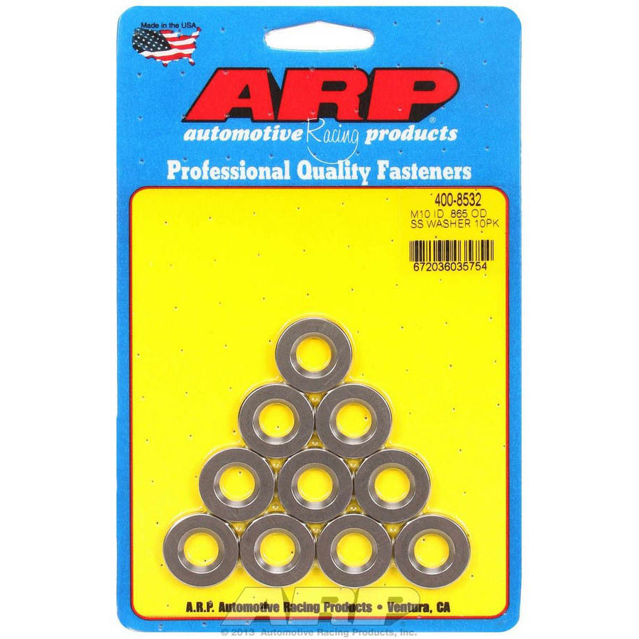 ARP Chamfered Special Purpose Flat Washer - 10 mm ID - 0.865 in OD - 4.1 mm Thick - Stainless - Polished (Set of 10)