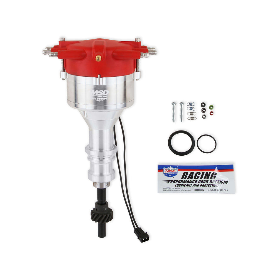 MSD Pro-Billet Distributor - Magnetic Pickup - Mechanical Advance - HEI Style Terminal - Crab Cap - Red - Small Block Ford