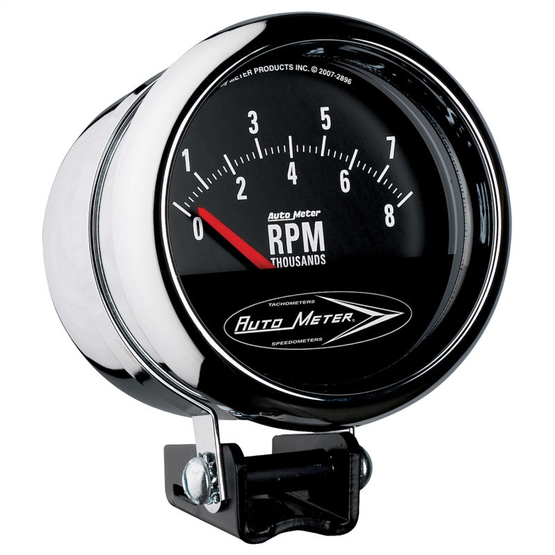 Auto Meter Traditional Chrome 8000 RPM Tachometer - Electric - Analog - Short Sweep - 3-3/4 in Diameter - Pedestal Mount - Black Face