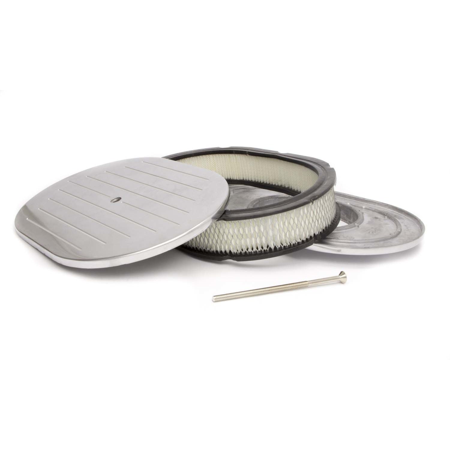 Racing Power Oval Air Cleaner Assembly 12" Oval 2" Element 5-1/8" Carb Flange - Flat Base - Ball Milled