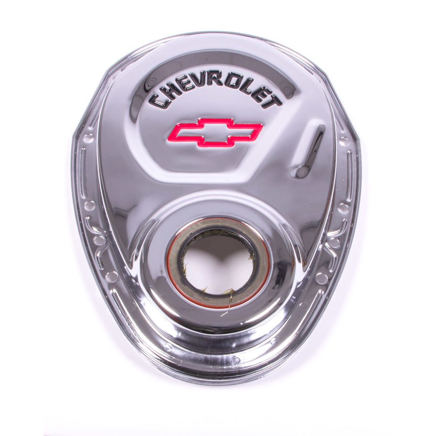 Proform 1-Piece Timing Cover - Chevrolet / Bowtie Logo - Chrome - Small Block Chevy