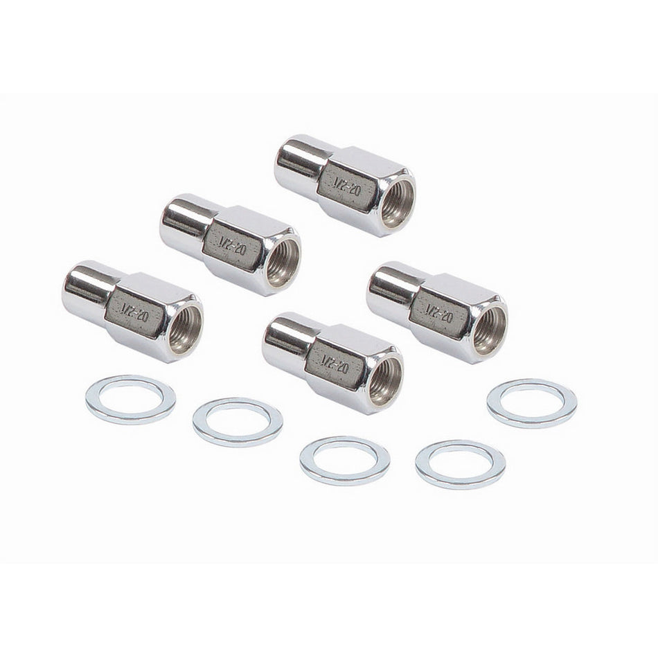 Mr. Gasket Lug Nut - 1/2-20 in RH Thread - 13/16 in Hex Head - Shank Seat - Open End - Washers Included - Chrome - Set of 5 4301G