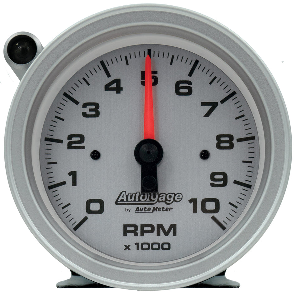 Auto Meter Auto Gage Tachometer - 10000 RPM - Electric - Analog - 3-3/4" Diameter - Pedestal Mount - Silver Face