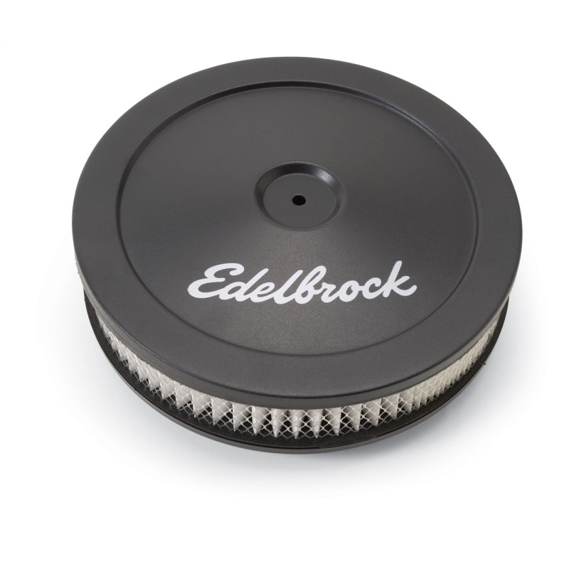 Edelbrock Pro-Flo Air Cleaner Assembly - 10 in Round - 3.5 in Tall - 5-1/8 in Carb Flange - Raised Base - Black Powder Coat