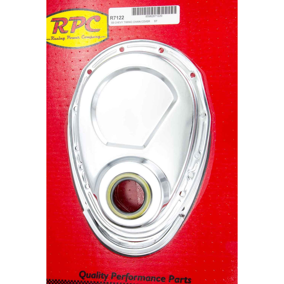 Racing Power Co-Packaged SBC 2PC Timing Chain Cover Chrome