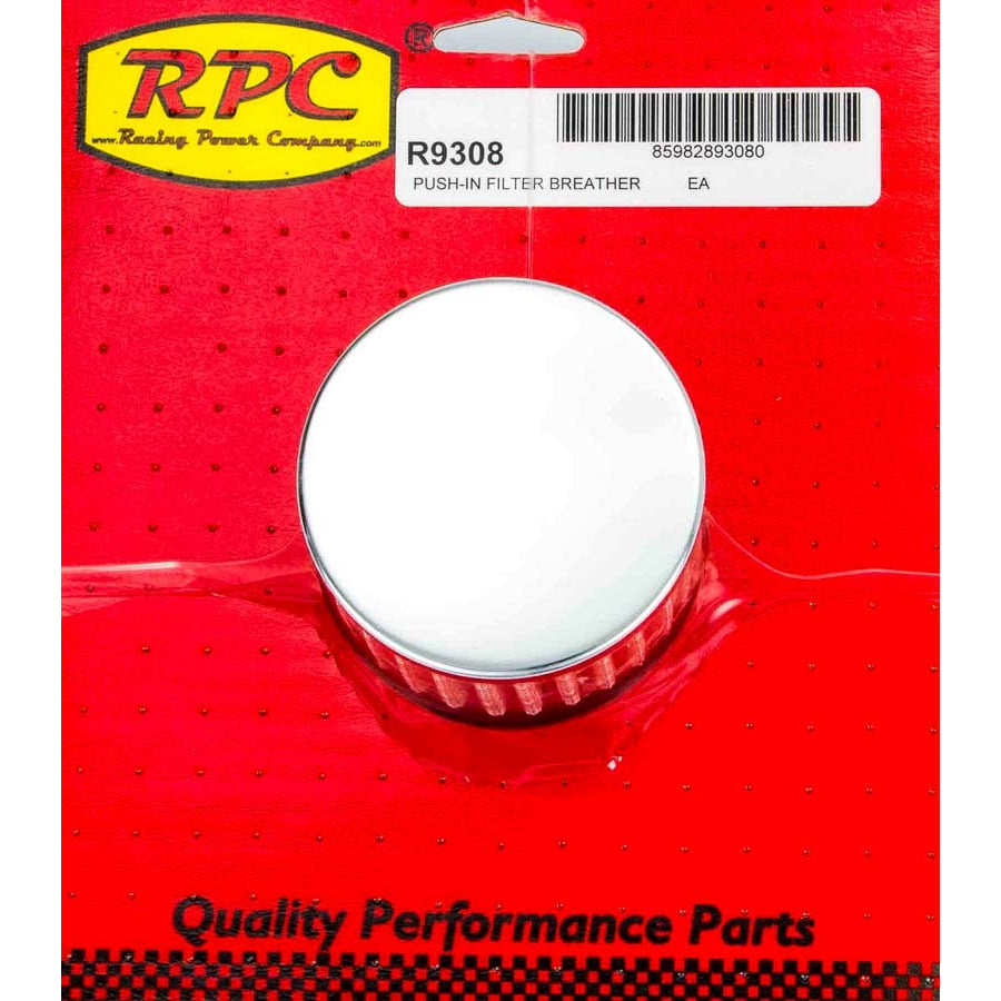Racing Power Co-Packaged Chrome Push In Breather w/o Shield 3in Tall Each