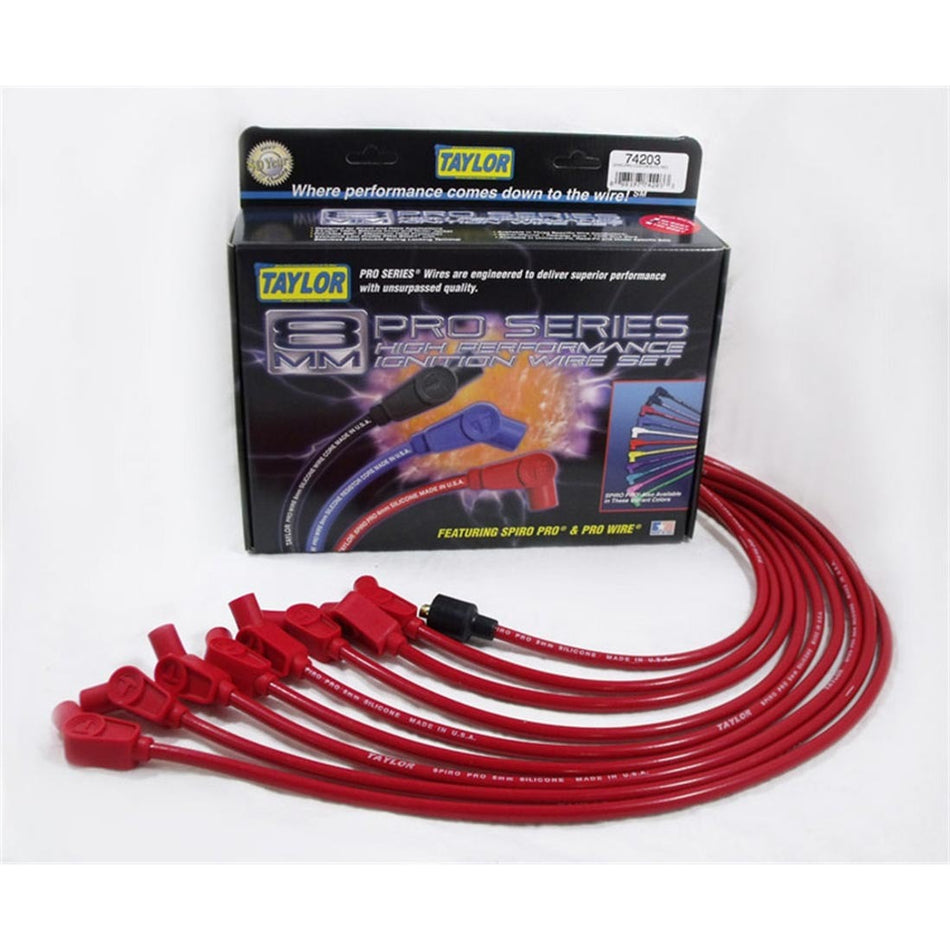 Taylor Spiro-Pro Spiral Core 8 mm Spark Plug Wire Set - Red - 135 Degree Plug Boots - Socket Style - Chevy V8