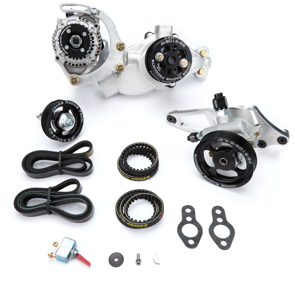 Jones Racing Products 6-Rib / HTD Serpentine Pulley Kit - Black - Short Water Pump - Small Block Chevy