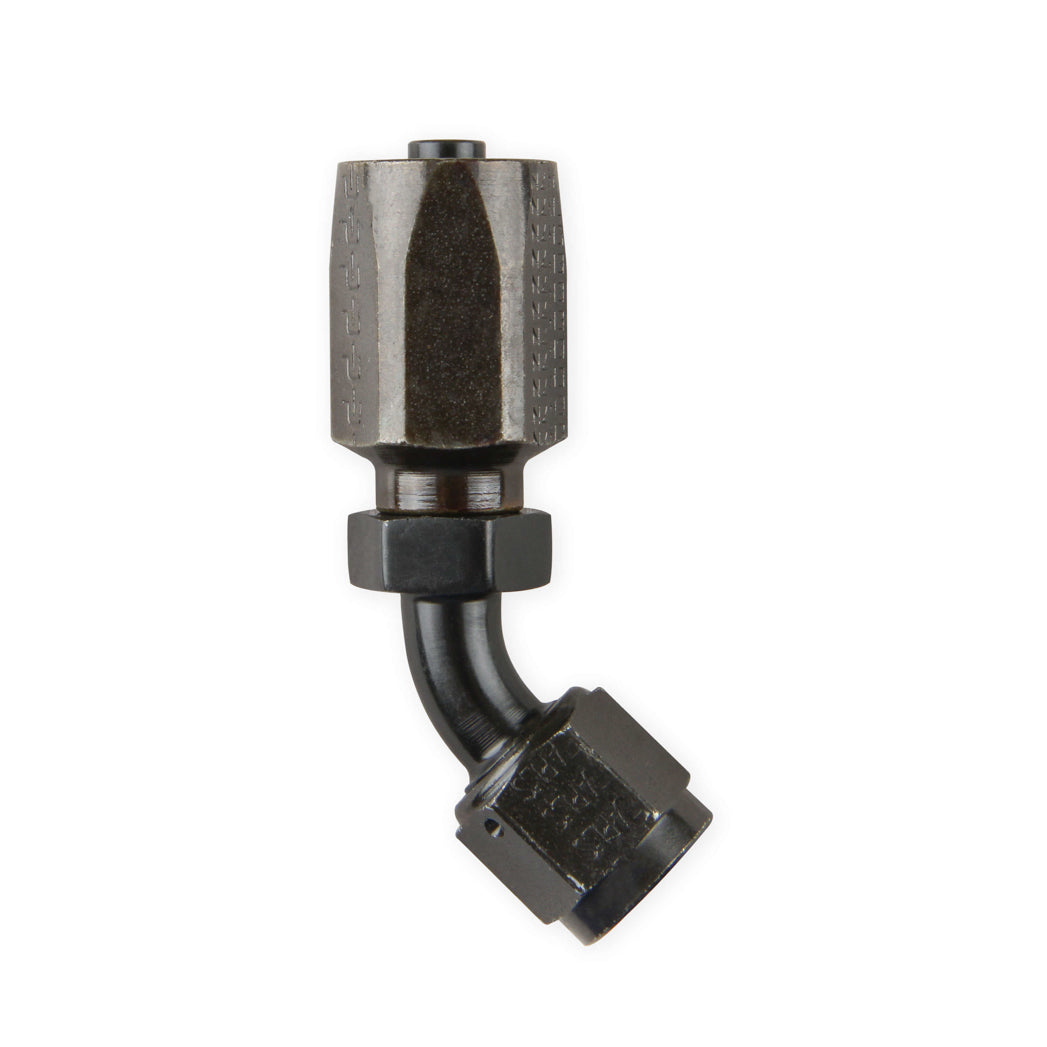 Earl's 45 Degree 6 AN Hose to 6 AN Female Steel Hose End - Black Zinc