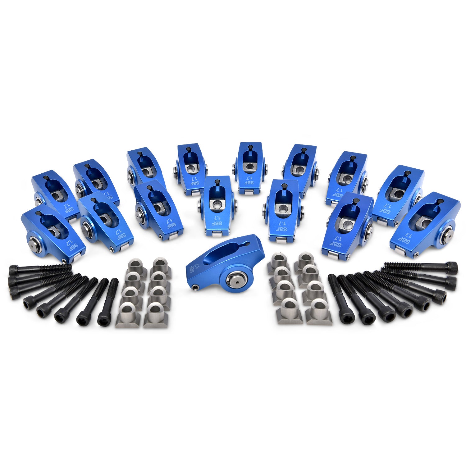 Proform Full Roller Rocker Arm - 5/16 in Pedestal Mount - 1.70 Ratio - Blue Anodized - Small Block Ford - Set of 16