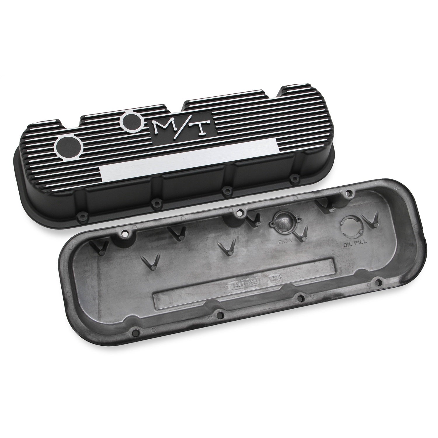 Holley M/T Short Valve Cover - M/T Logo - Black Wrinkle Paint - Big Block Chevy - Pair