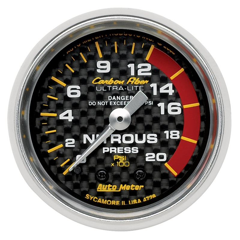 Auto Meter Carbon Fiber Mechanical Nitrous Pressure Gauge - 2-1/16 in.