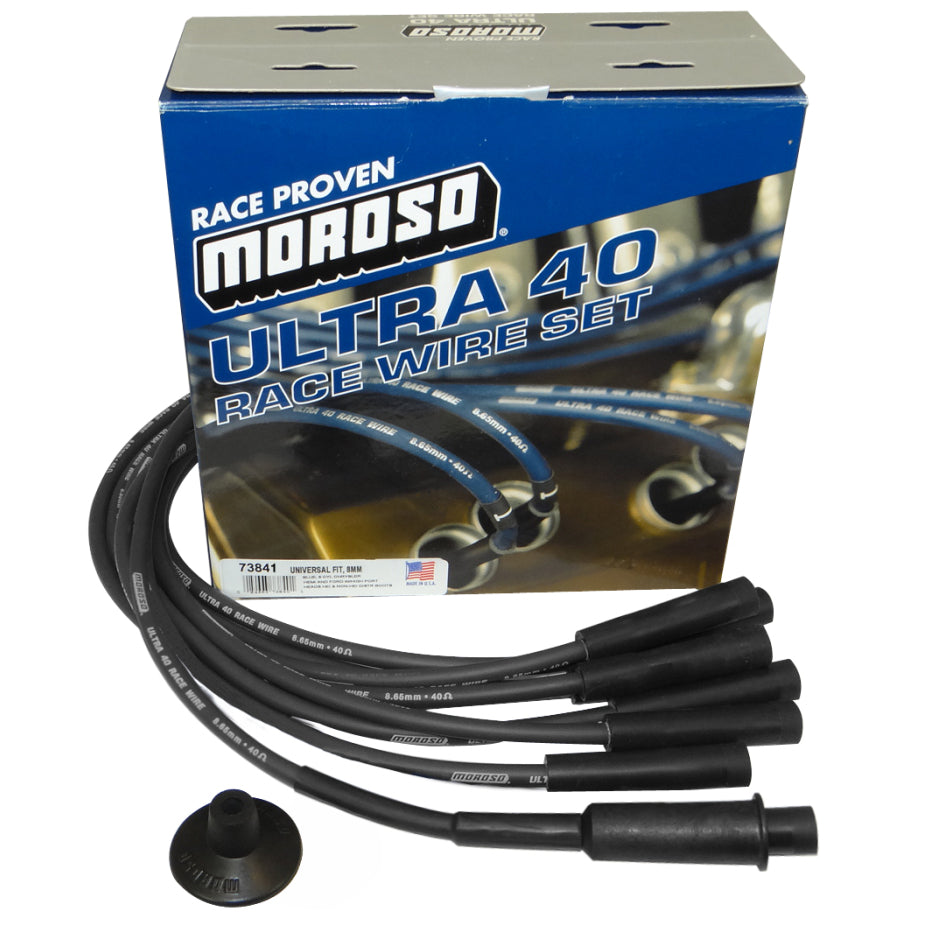 Moroso Performance Products Ultra 40 Spark Plug Wire Set Spiral Core 8.65 mm Black - Straight Plug Boots