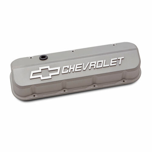 Proform Slant-Edge Tall Valve Cover - Baffled - Breather Hole - Raised Chevrolet Logo - Gray Crinkle - Big Block Chevy (Pair)