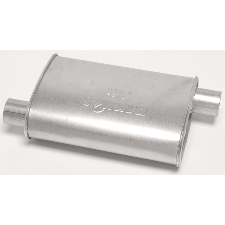 Thrush Super Turbo Muffler - 2-1/4 in Offset Inlet - 2-1/4 in Offset Outlet - 14 x 4-1/4 x 9-3/4 in Oval - 18 in Long