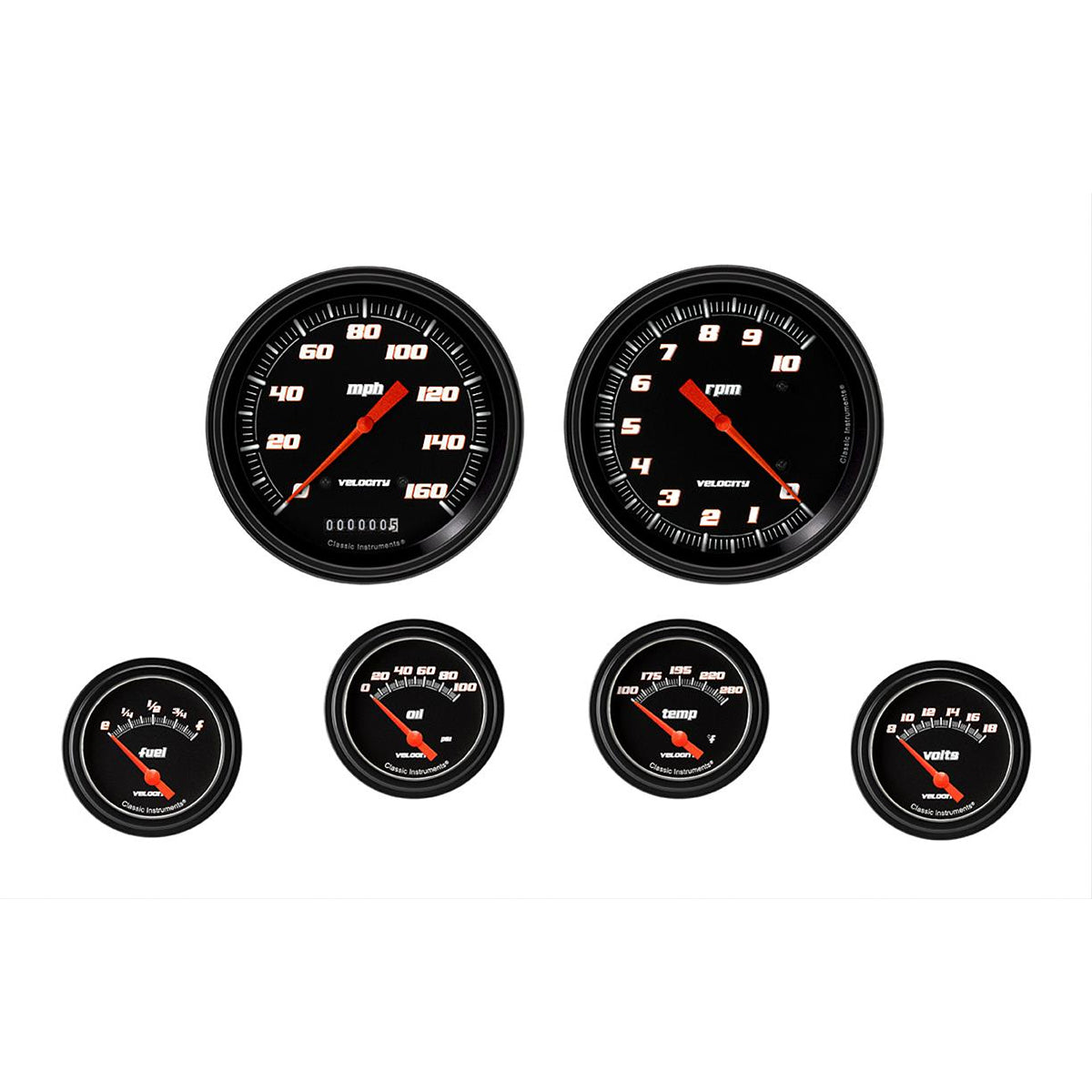Classic Instruments Velocity Gauge Kit - Analog - Short Sweep - Black Bezel - Black Face
