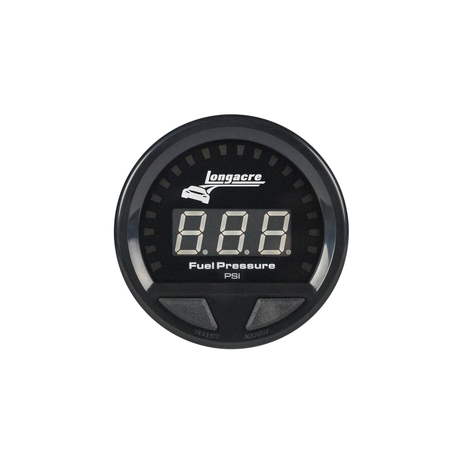 Longacre Waterproof LED Fuel Pressure Gauge - 0-15 PSI - Electric - LED - Warning Light - 2-5/8" Diameter - Black Face