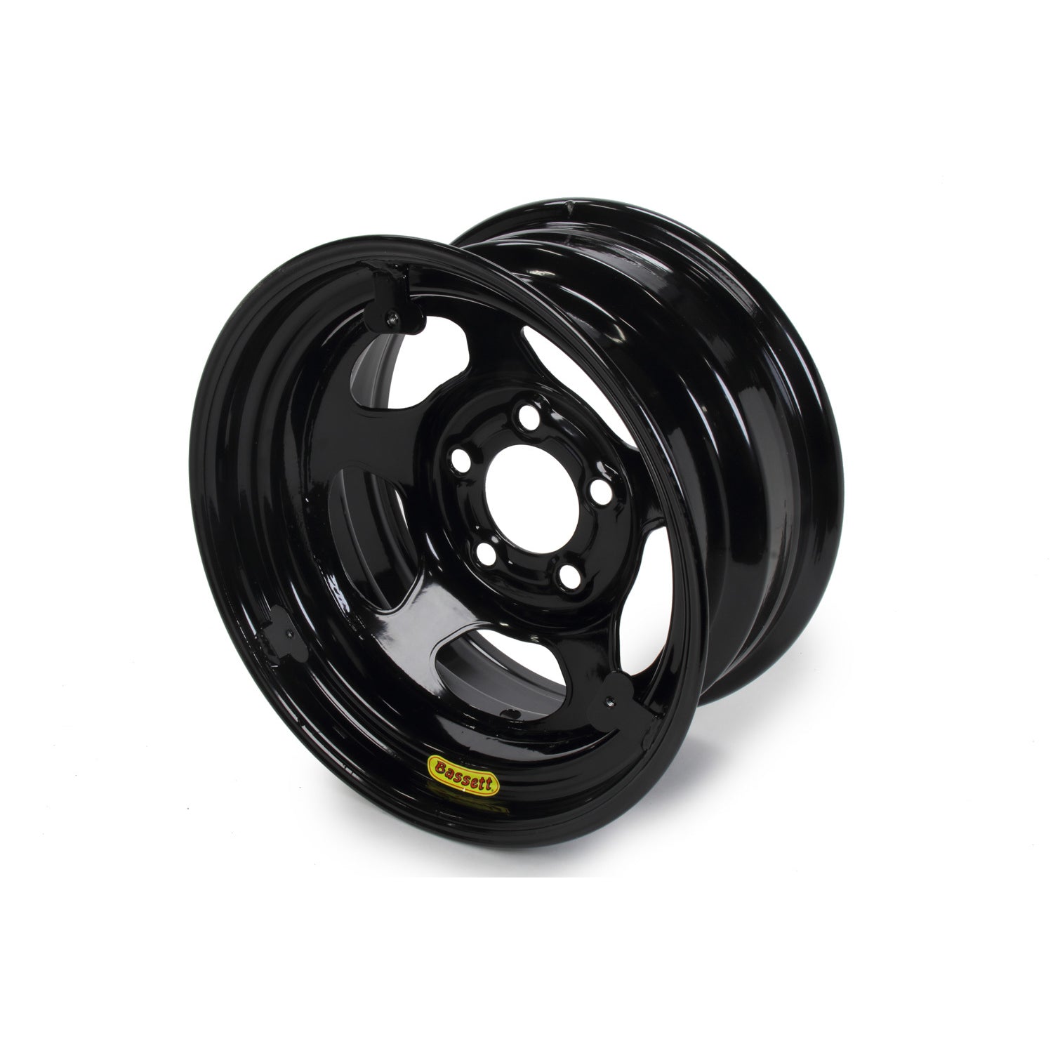 Bassett Armor Edge Wheel - 15 x 8" - 3.00" Backspace - 5 x 5.00" Bolt Pattern - Mud Cover Tabs - Steel - Black Powder Coat