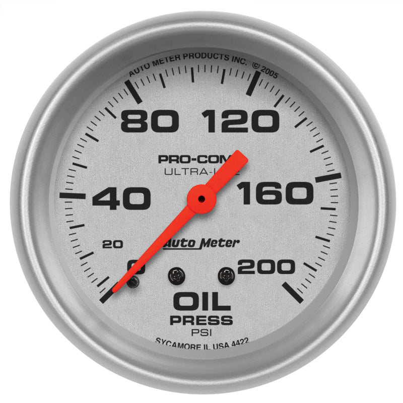 Auto Meter Ultra-Lite Oil Pressure Gauge - 2-5/8" - 0-200 PSI