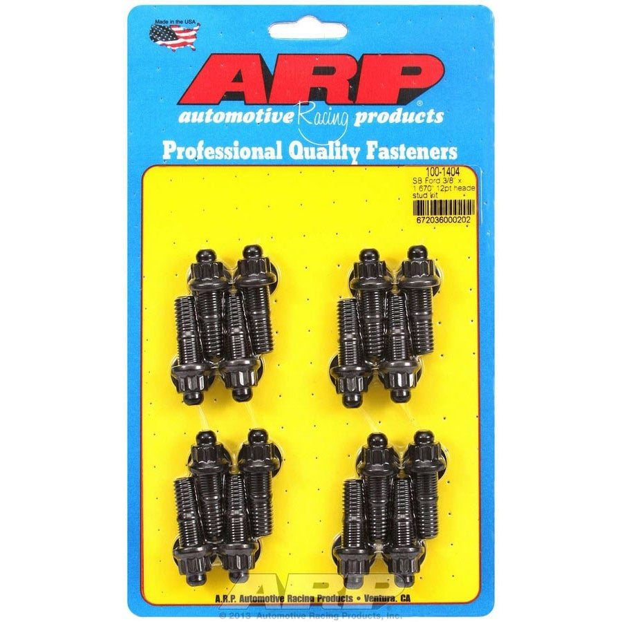 ARP Header Stud Kit - 3/8" x 1.670" OAL (16) Header Fasteners, Studs, External 12-Point, Black Oxide, BB Ford