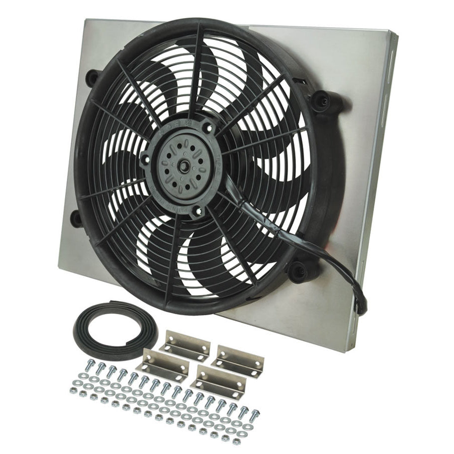 Derale HO RAD 17 in Electric Fan - Puller - 2400 CFM - 12V - Curved Blade - 21 x 16-3/4 in - 3 in Thick - Aluminum Shroud