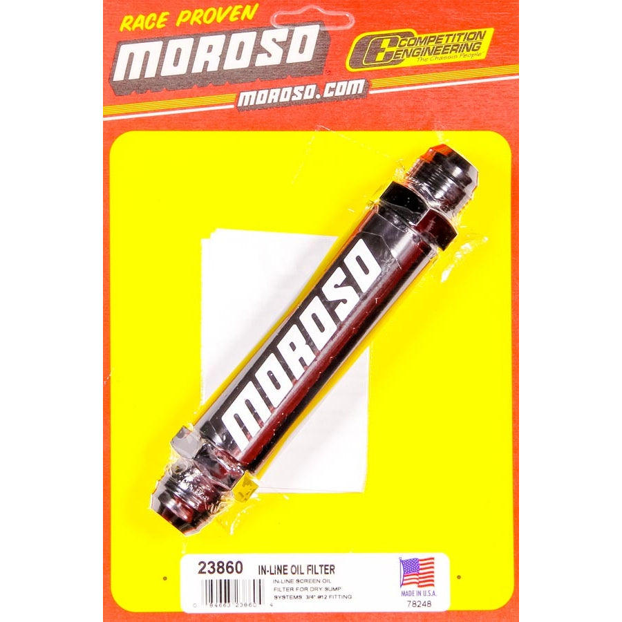 Moroso -12 AN In-Line Screened Oil Filter - 3/4" -12 AN Fittings