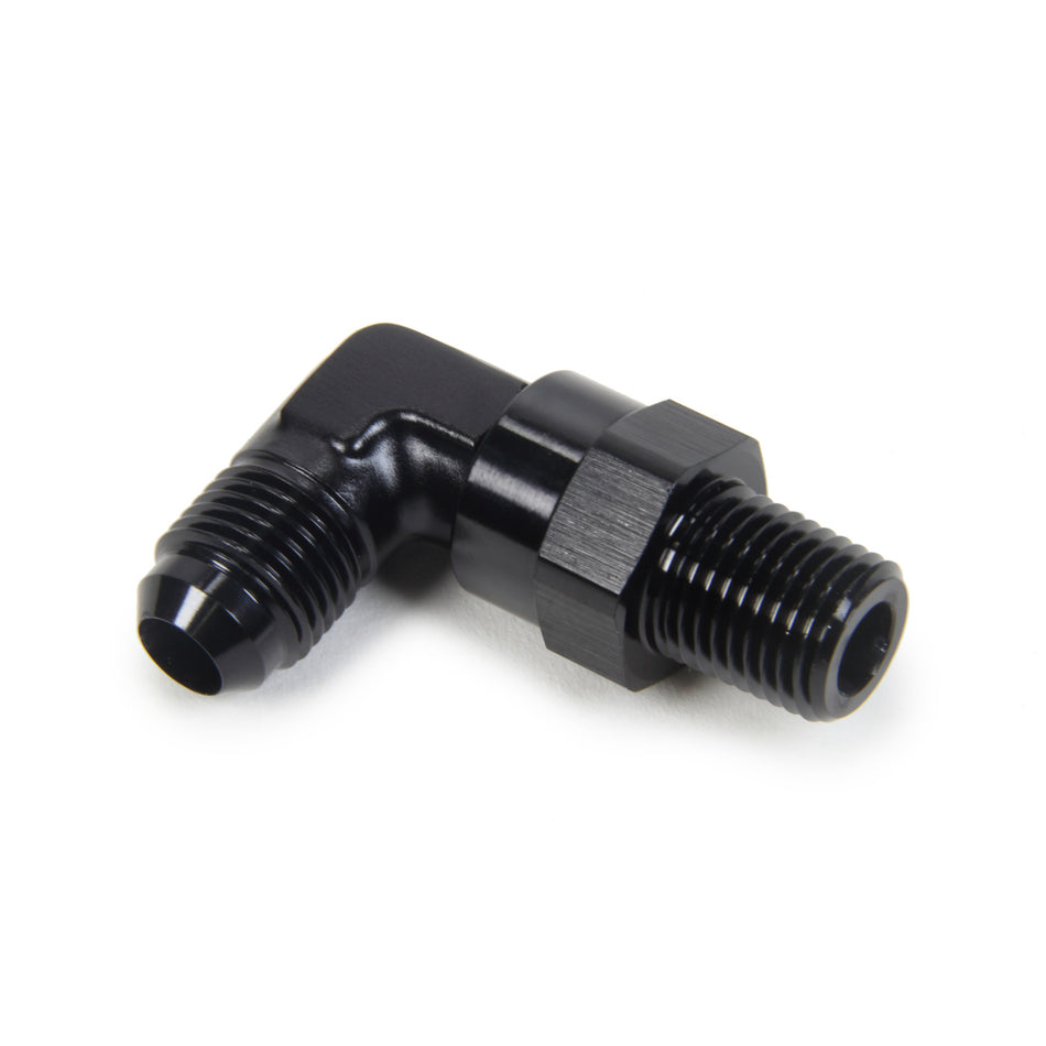 Triple X Adapter Fitting 90 Degree 6 AN Male to 1/4" NPT Male Swivel Aluminum - Black Anodize