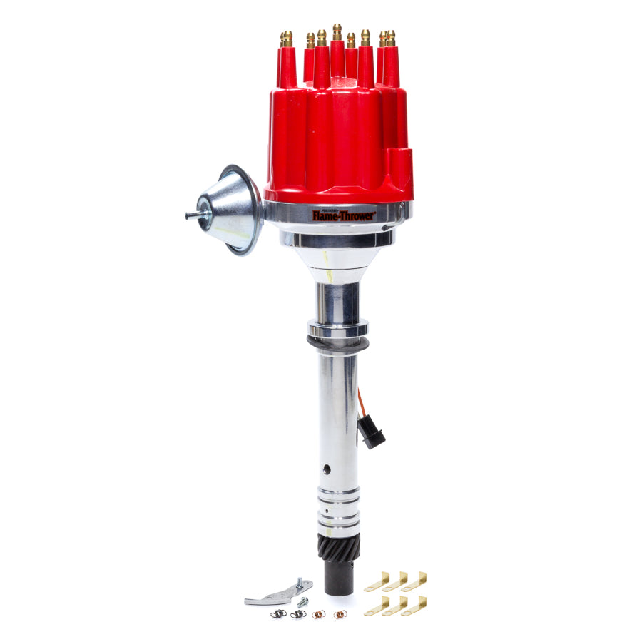 PerTronix Flame-Thrower Plug N Play Billet Distributor - Magnetic Pickup - Mechanical Advance - HEI Style Terminal - Red - Chevy V8