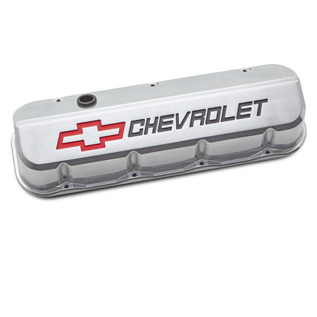 Proform Slant-Edge Tall Valve Cover - Baffled - Breather Hole - Recessed Chevrolet Logo - Polished - Big Block Chevy (Pair)