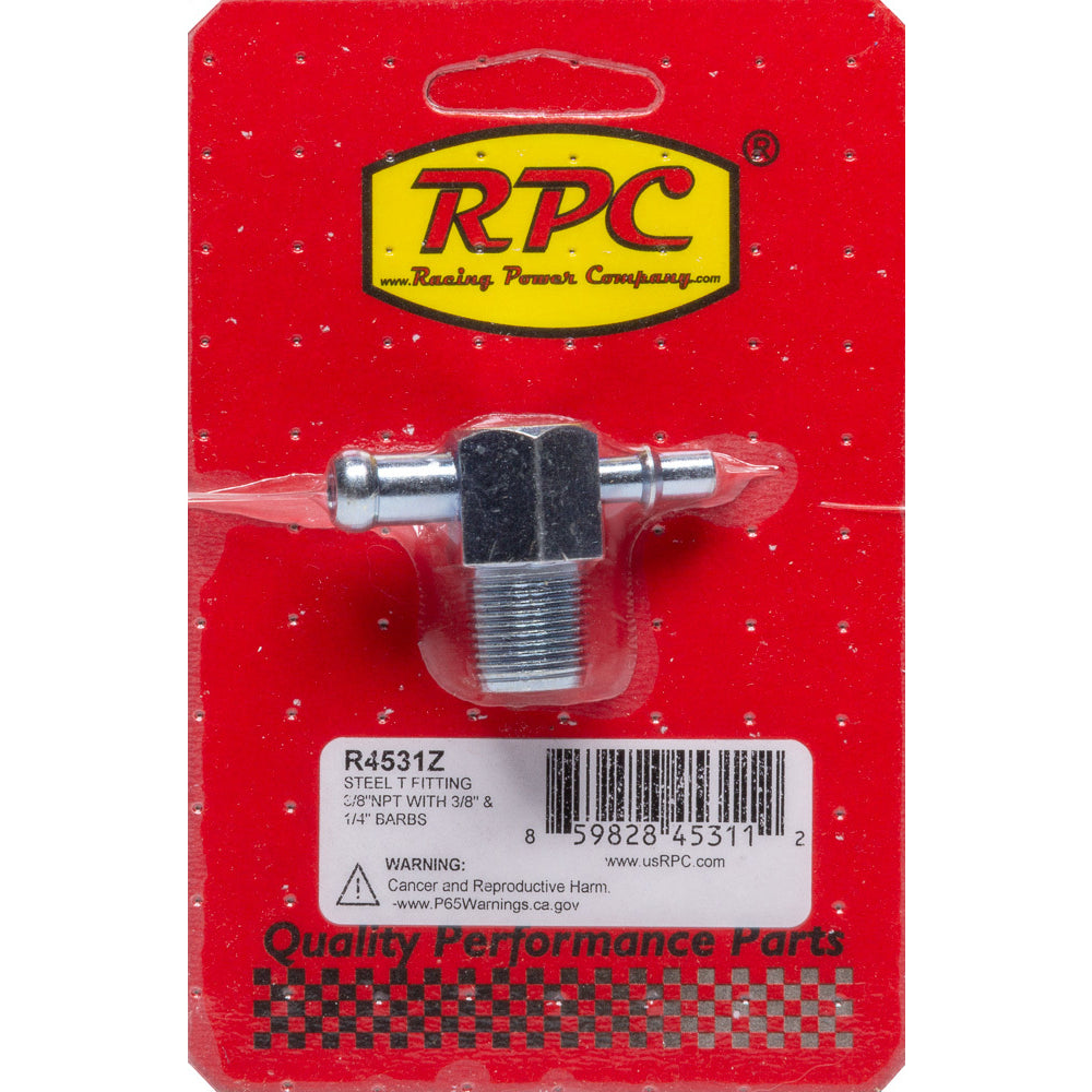 Racing Power Steel T Fitting 3/8" NPT 3/8" & 1/4" Barbs