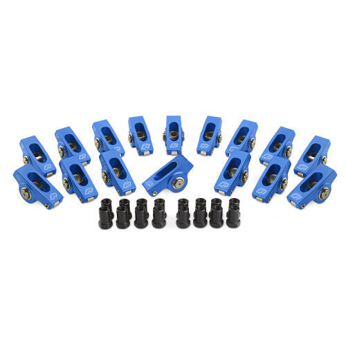 Proform Full Roller Rocker Arm - 3/8 in Stud Mount - 1.60 Ratio - Blue Anodized - Small Block Ford - Set of 16