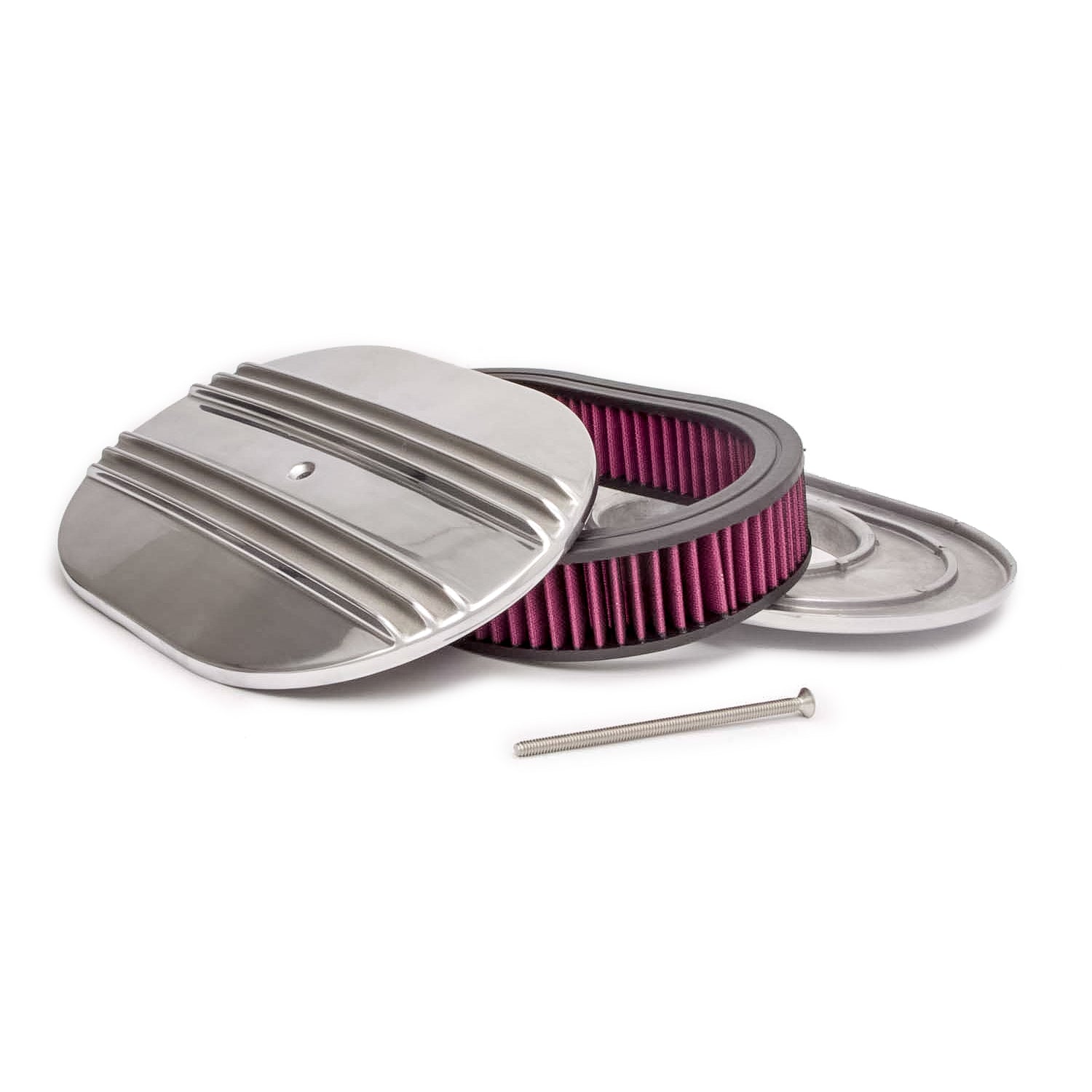Racing Power Finned Oval Air Cleaner Assembly - 12 in Oval - 2 in Element - 5-1/8 in Carb Flange - Flat Base - Polished R6321