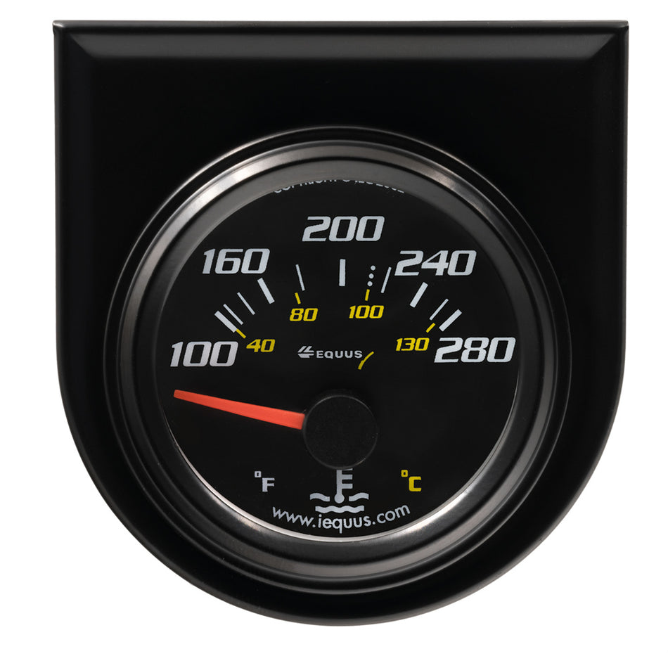 Equus 6000 Series Water Temperature Gauge - 100-280 Degree F - Electric - Analog - 2" Diameter - Panel Mount - Black Face