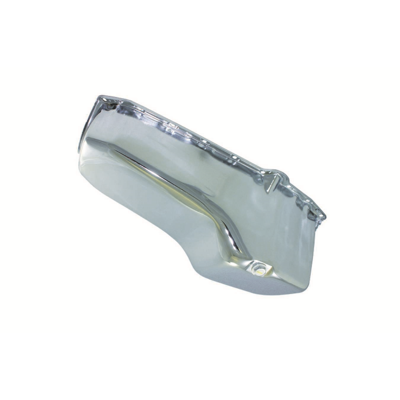 Specialty Products Rear Sump Oil Pan - 4 Quart - Stock Depth - Chrome - 2 Piece Seal - Small Block Chevy 7442