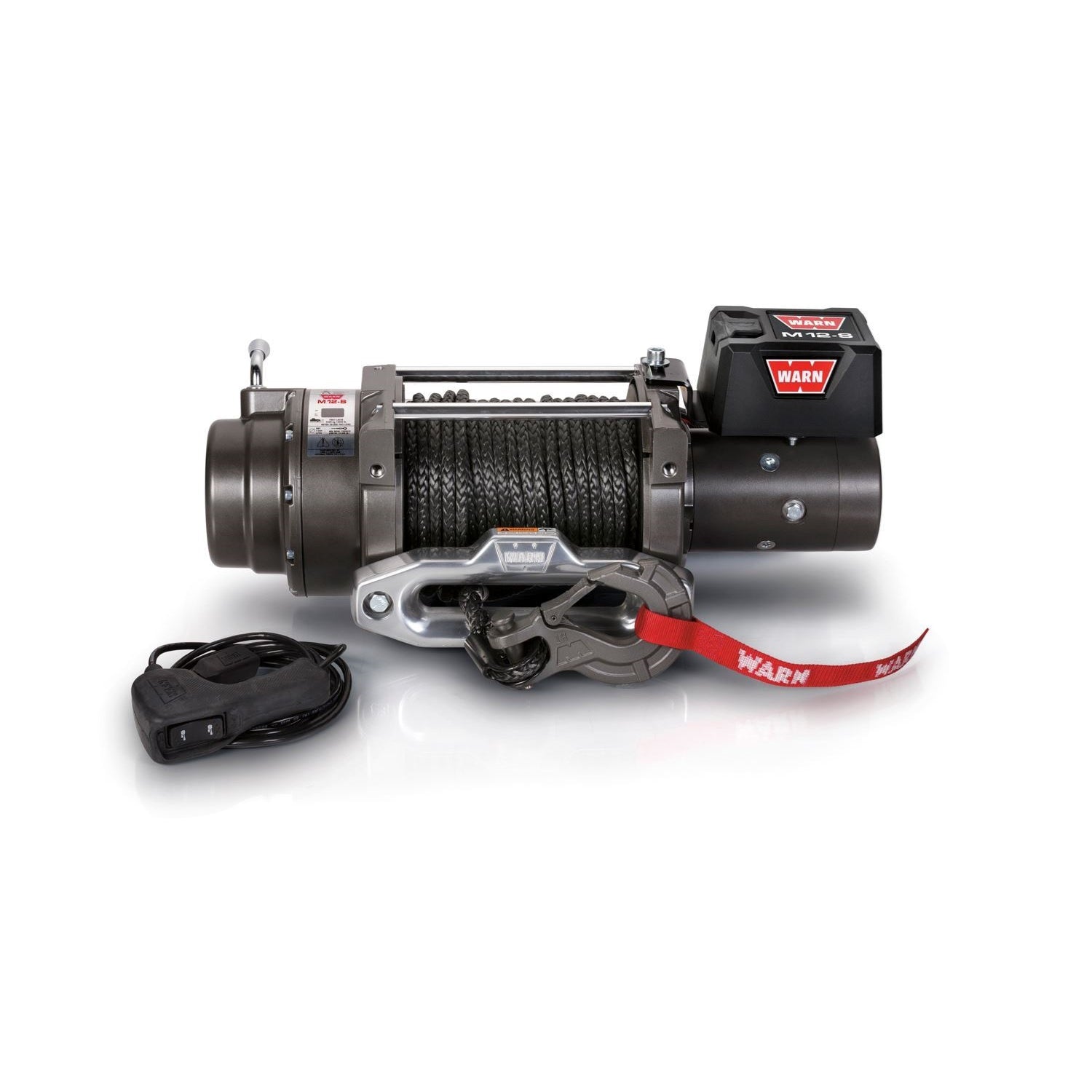 Warn M12-S Winch - 12000 lb Capacity - Hawse Fairlead - 12 ft Remote - 3/8 in x 100 ft Synthetic Rope - 12V
