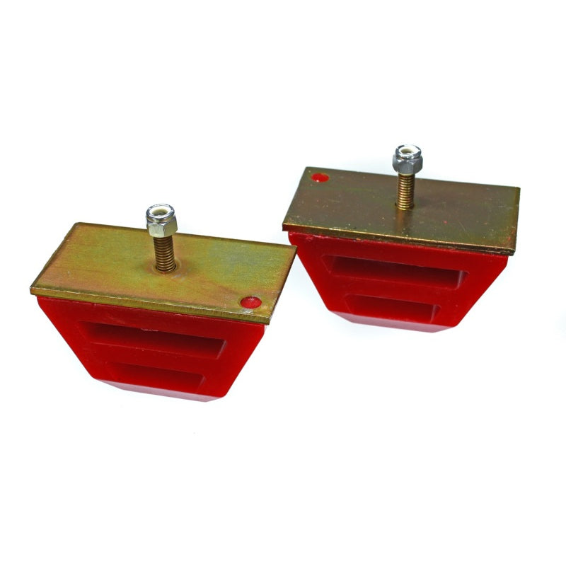 Energy Suspension Hyper-Flex Bump Stop - 2.5 in Tall - 4.5 x 2.5 in Wide - 3/8 in Stud - Lock Nut - Red - Universal - Pair