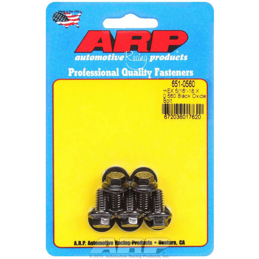 ARP Hex Head Bolt - 5/16-18 in Thread - 0.560 in Long - Black Oxide (Set of 5)