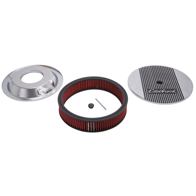 Edelbrock Elite II Air Cleaner Assembly - 14 in Round - 3 in Tall - 5-1/8 in Carb Flange - Drop Base - Polished / Black