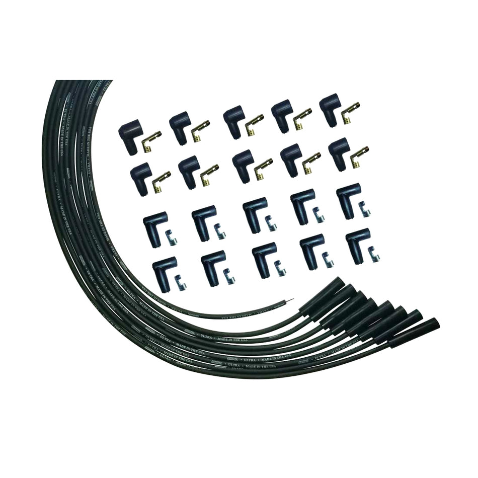 Moroso Ultra Spiral Core Spark Plug Wire Set - 8 mm - Black - Straight Plug Boots - HEI/Socket Style - Universal 8-Cylinder