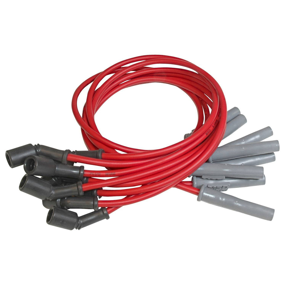 MSD Super Conductor Spiral Core 8.5 mm Spark Plug Wire Set - Red - Straight Plug Boots - Socket Style - GM LS-Series 32829