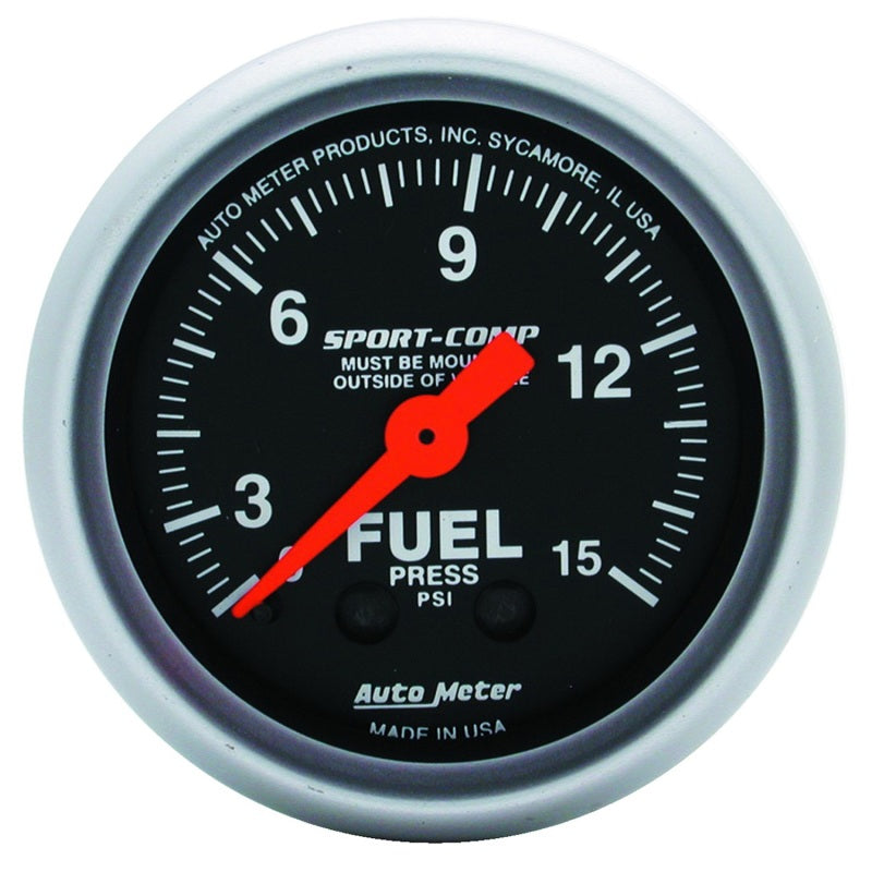 Auto Meter 2-1/16" Mini Sport-Comp Fuel Pressure Gauge - 0-15 PSI